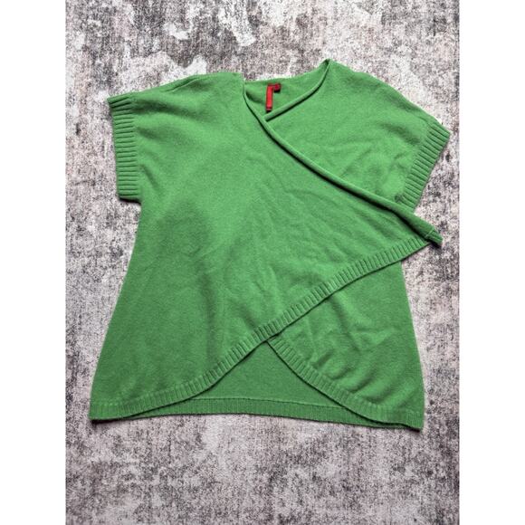 Saks Fifth Avenue Green Open Or Tie Front Caridgan Vest Size S Cashmere Angora - Picture 2 of 6